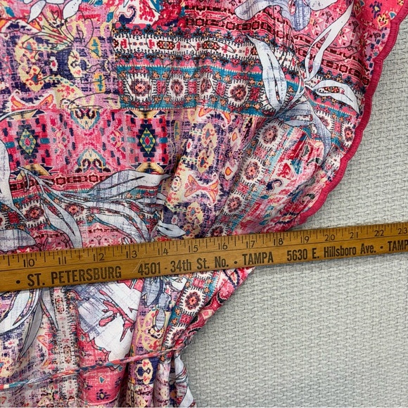 Karyn Seo Midi Boho Silky Dress Sz Med Pink Purple Floral Wedding Flutter Sleeve - Picture 7 of 8